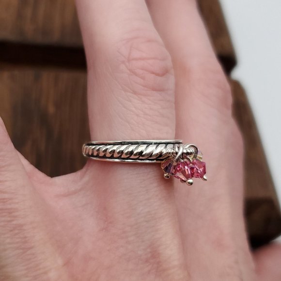 Size 8 925 Sterling Silver Quality Crystal Charms Solid Ring - Picture 4 of 8